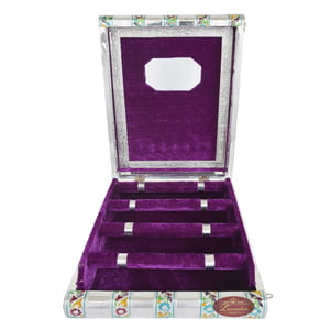 Silver Meenakari Flower Designed Wooden Handmade 4-roll Bangle Box Purple